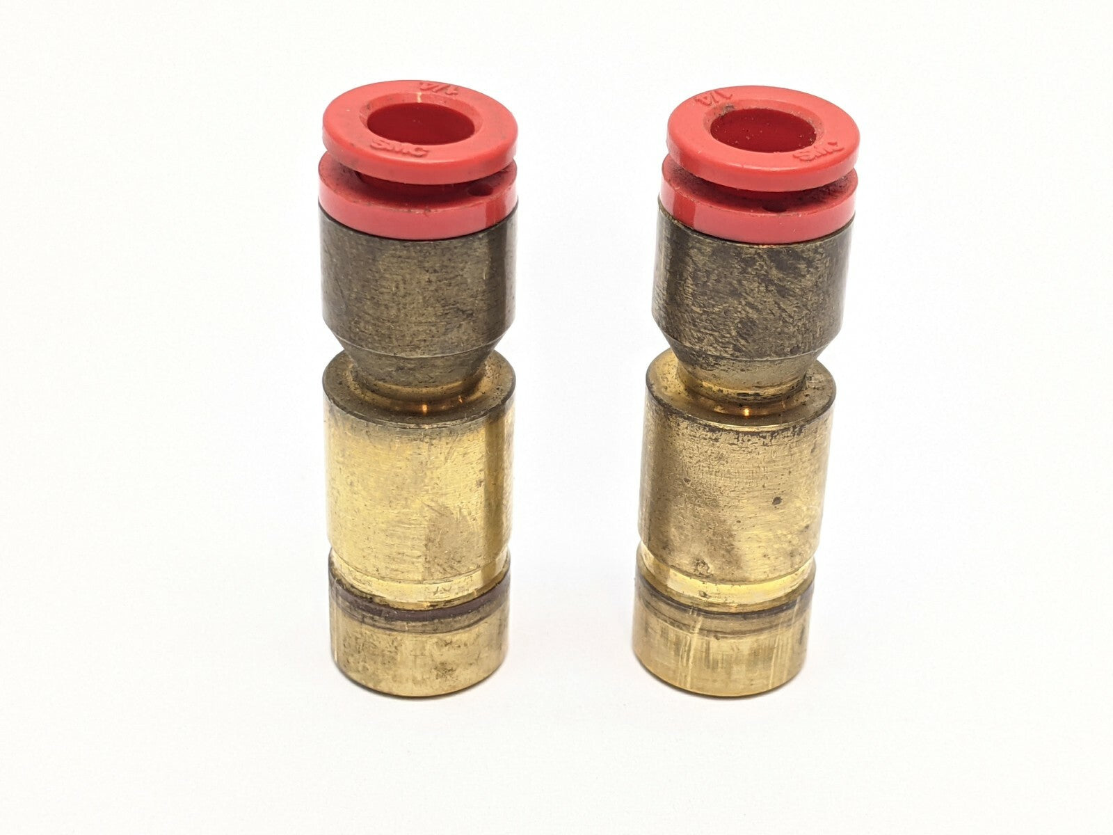 SMC Brass Plug-In Reducer 1/2" OD to 1/4" Tube One Touch Fitting LOT OF 2 - Maverick Industrial Sales