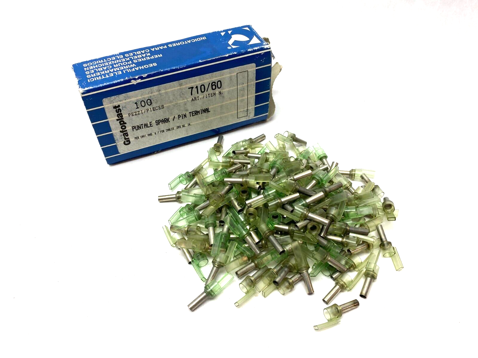 Grafoplast 710/60 12mm Spark Crimp-On Pins for Cable O.D. 6mm OPEN BOX OF 100 - Maverick Industrial Sales
