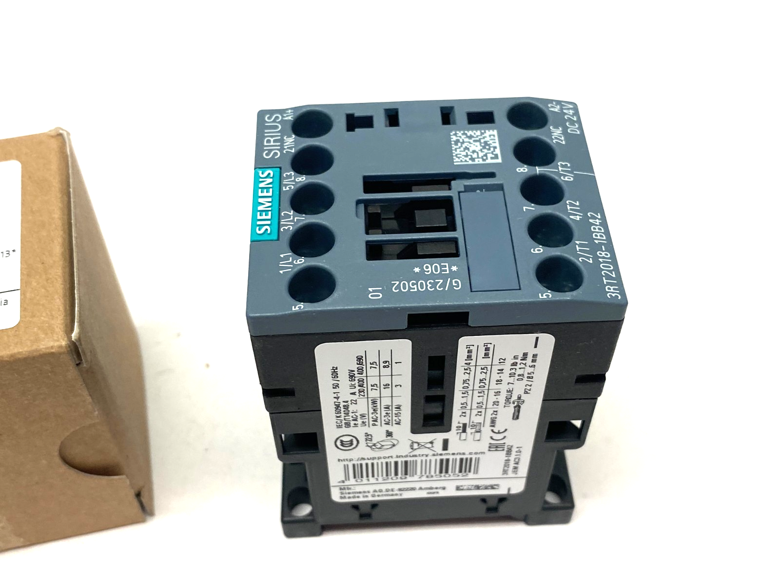 Siemens 3RT2018-1BB42 Sirius Contactor 16A, 400V, 7.5kW, 1NC - Maverick Industrial Sales