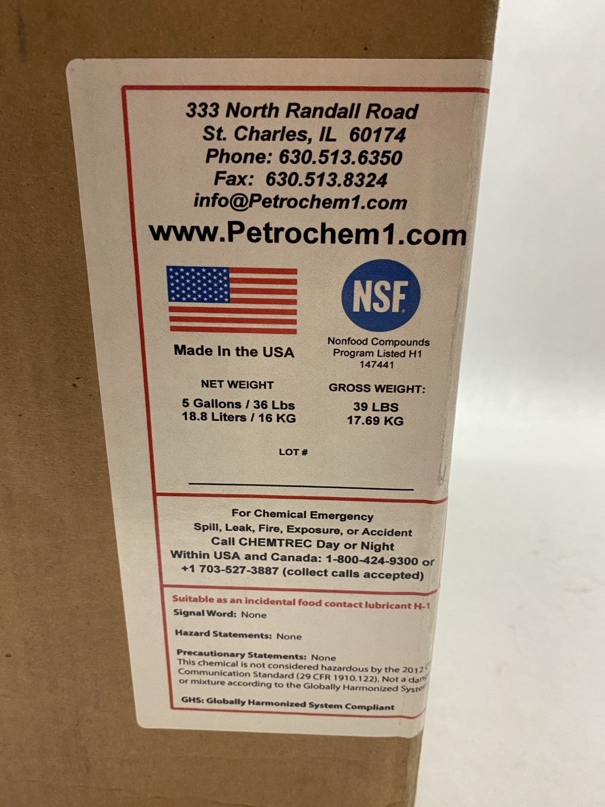 Petrochem 40P274 Foodsafe FMO 220 Food Machinery Oil ISO 220 5 Gallons - Maverick Industrial Sales