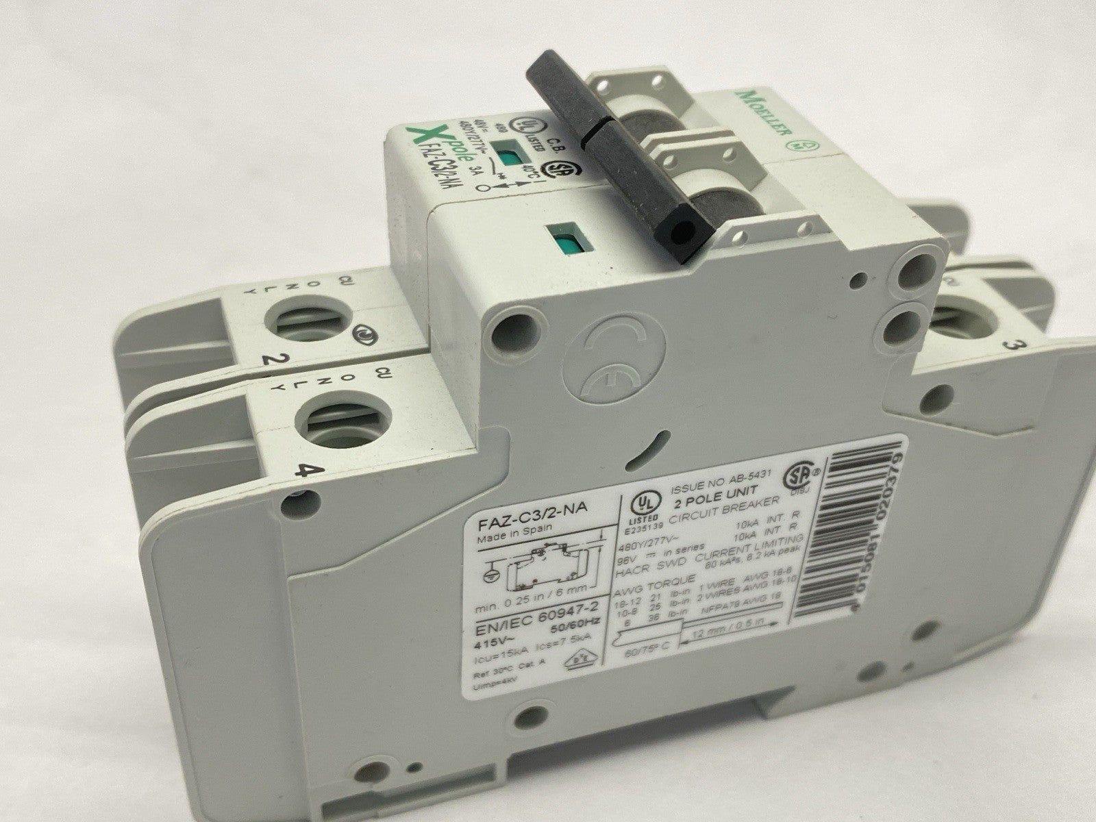 Moeller FAZ-C3/2-NA Circuit Breaker 2-Pole 3A 480Y/277VAC 102161 - Maverick Industrial Sales
