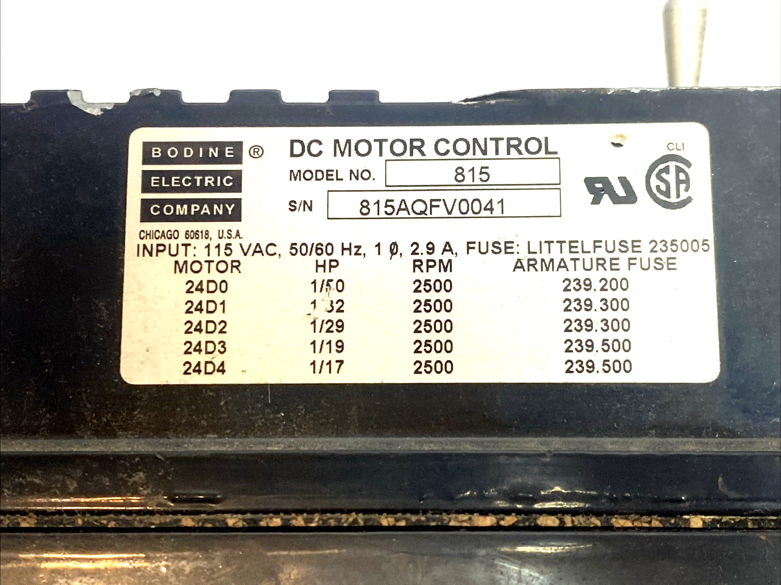 Bodine 815 Adjustable DC Speed/Torque Control 115V - Used - Maverick Industrial Sales