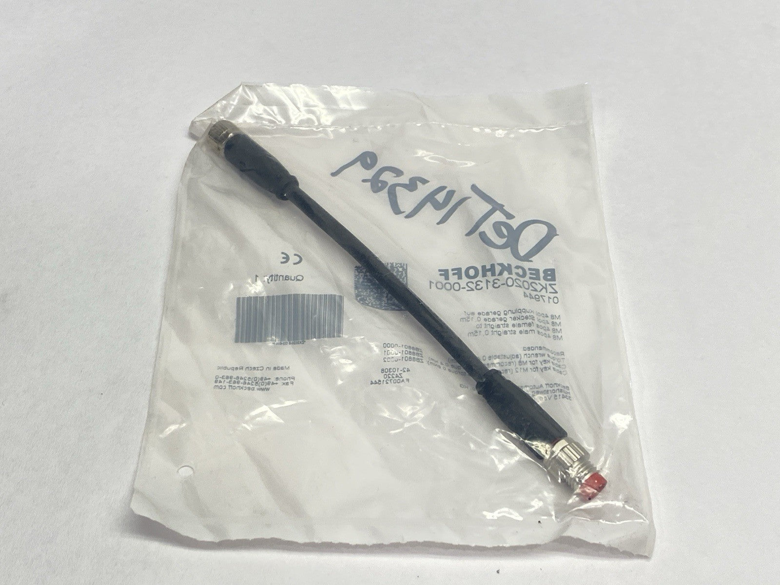 Beckhoff ZK2020-3132-0001 Power Cable M/F M8 4-Pin 0.15M 017944 - Maverick Industrial Sales