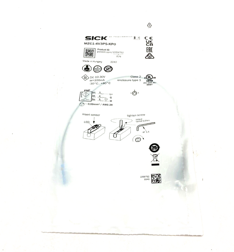 Sick MZC1-4V3PS-KP0 Magnetic Cylinder Sensor C-Slot 1000Hz 1059752 - Maverick Industrial Sales