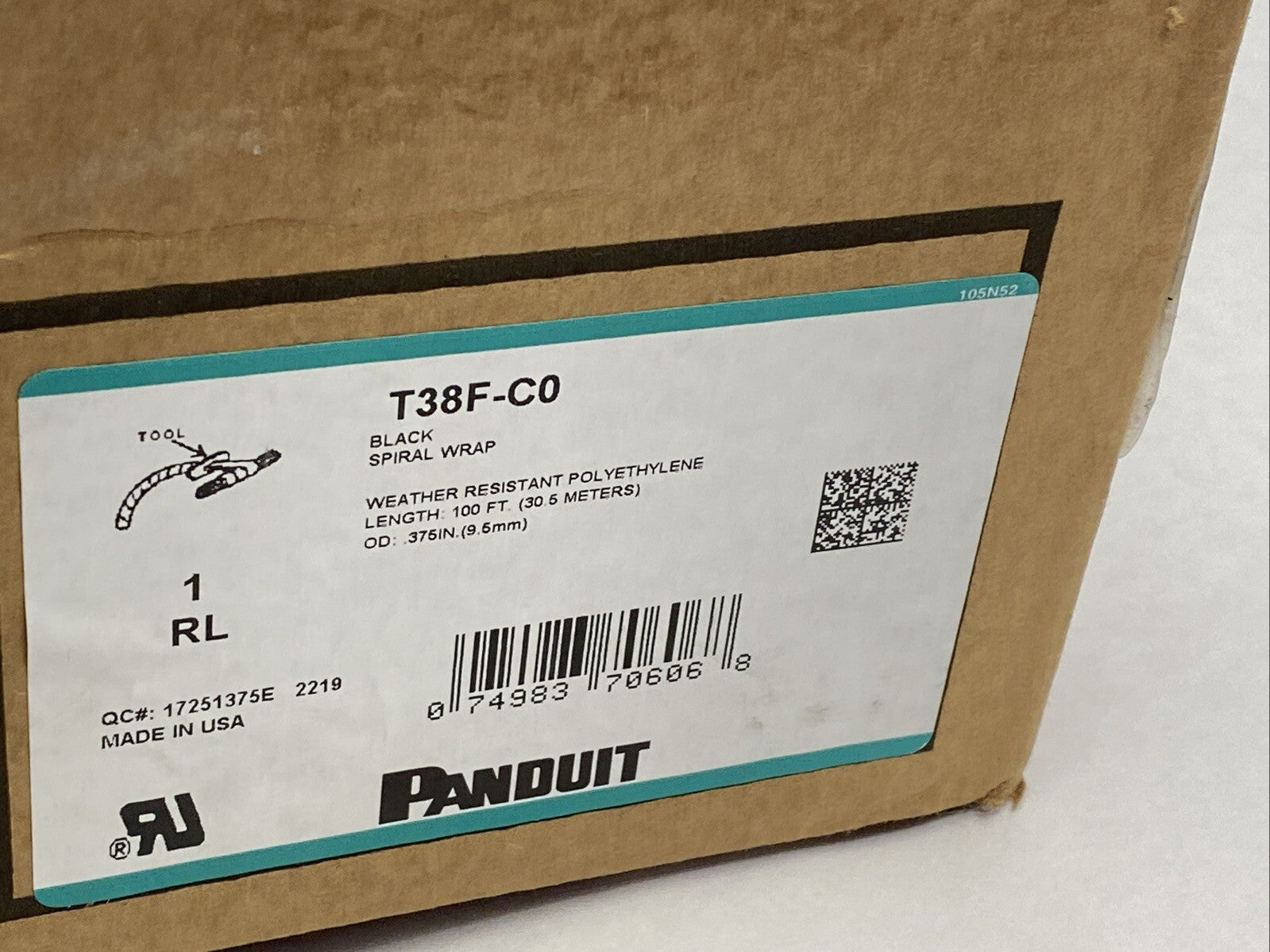 Panduit T38F-C0 Polyethylene Spiral Wrap Black .38" x 100ft Weather Resistant - Maverick Industrial Sales