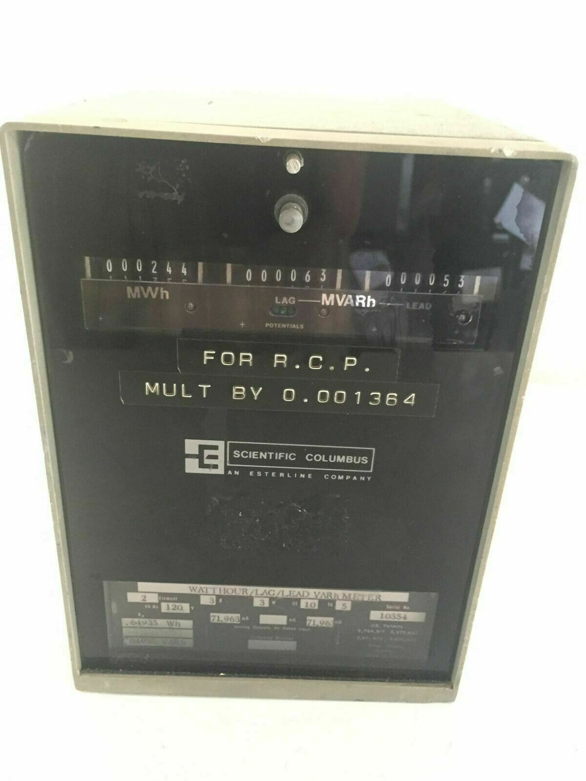 Scientific Columbus JEM 622B WATTHOUR LAG LEAD VARh Electric Meter - Maverick Industrial Sales