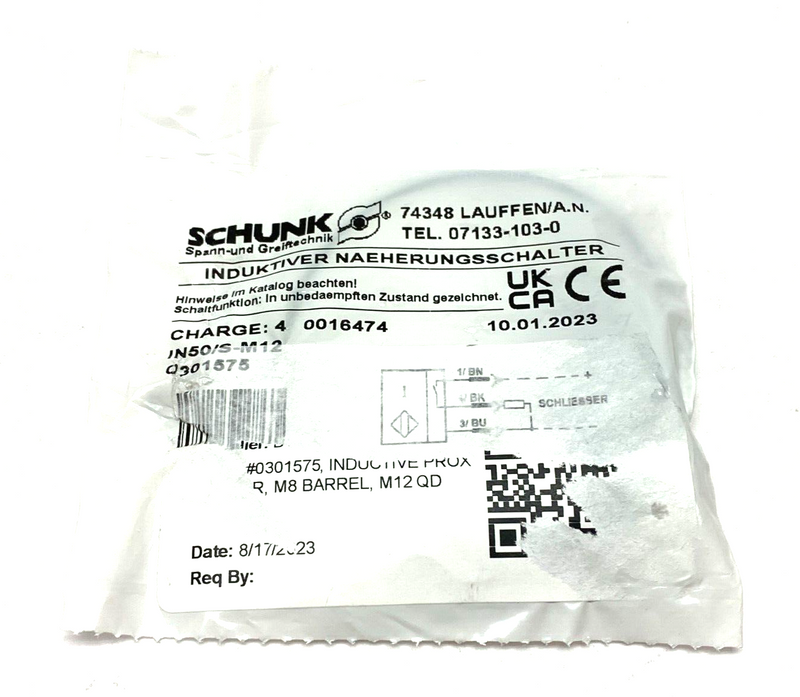 Schunk IN 50/S-M12 Inductive Proximity Switch Cylindrical Sensor 1mm 301575 - Maverick Industrial Sales