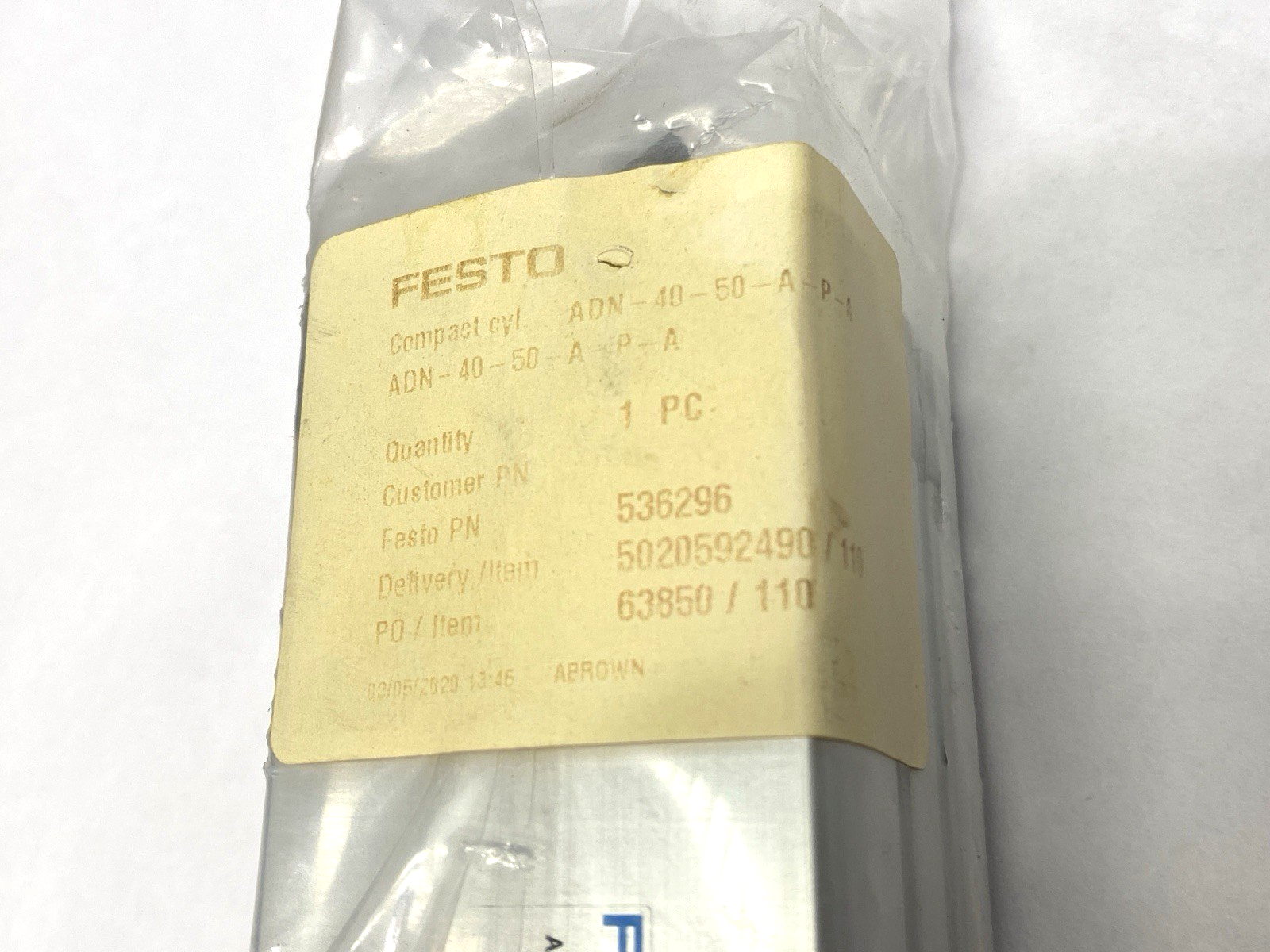 Festo ADN-40-50-A-P-A Compact Pneumatic Cylinder 40mm Bore 50mm Stroke 536296 - Maverick Industrial Sales