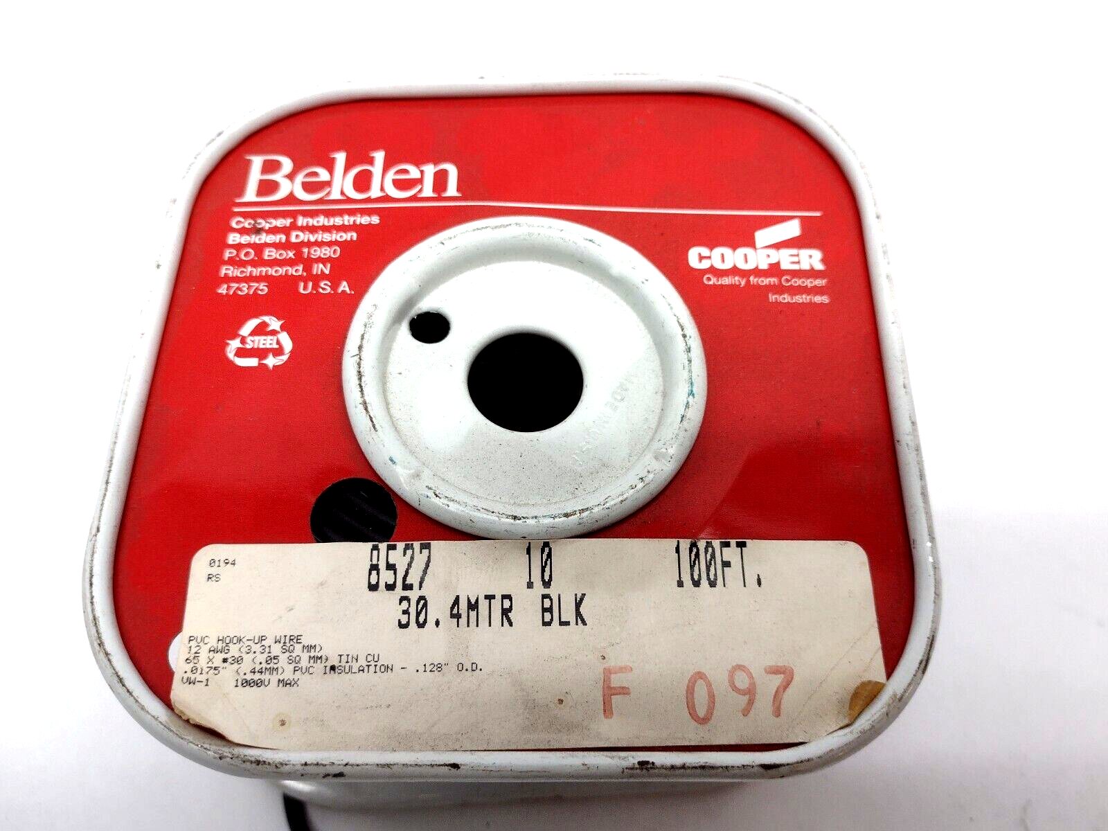Belden 8527 010100 12 AWG Black PVC Hookup Wire Tin CU 1000V, 1lb-14oz Spool - Maverick Industrial Sales