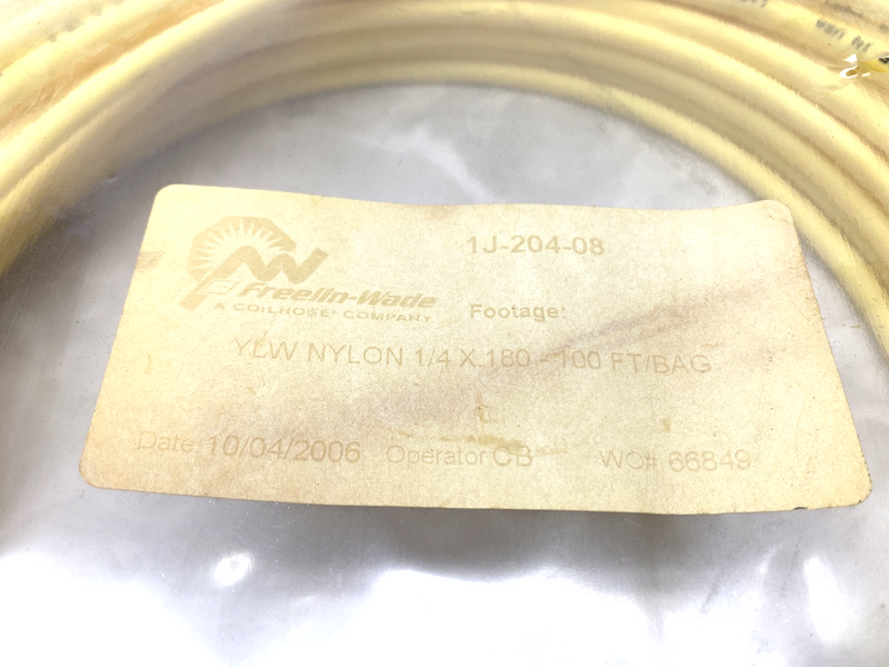 Freelin Wade 1J-204-08 Yellow Nylon Tubing .25" x .180" ID x 100' Length 2006y - Maverick Industrial Sales