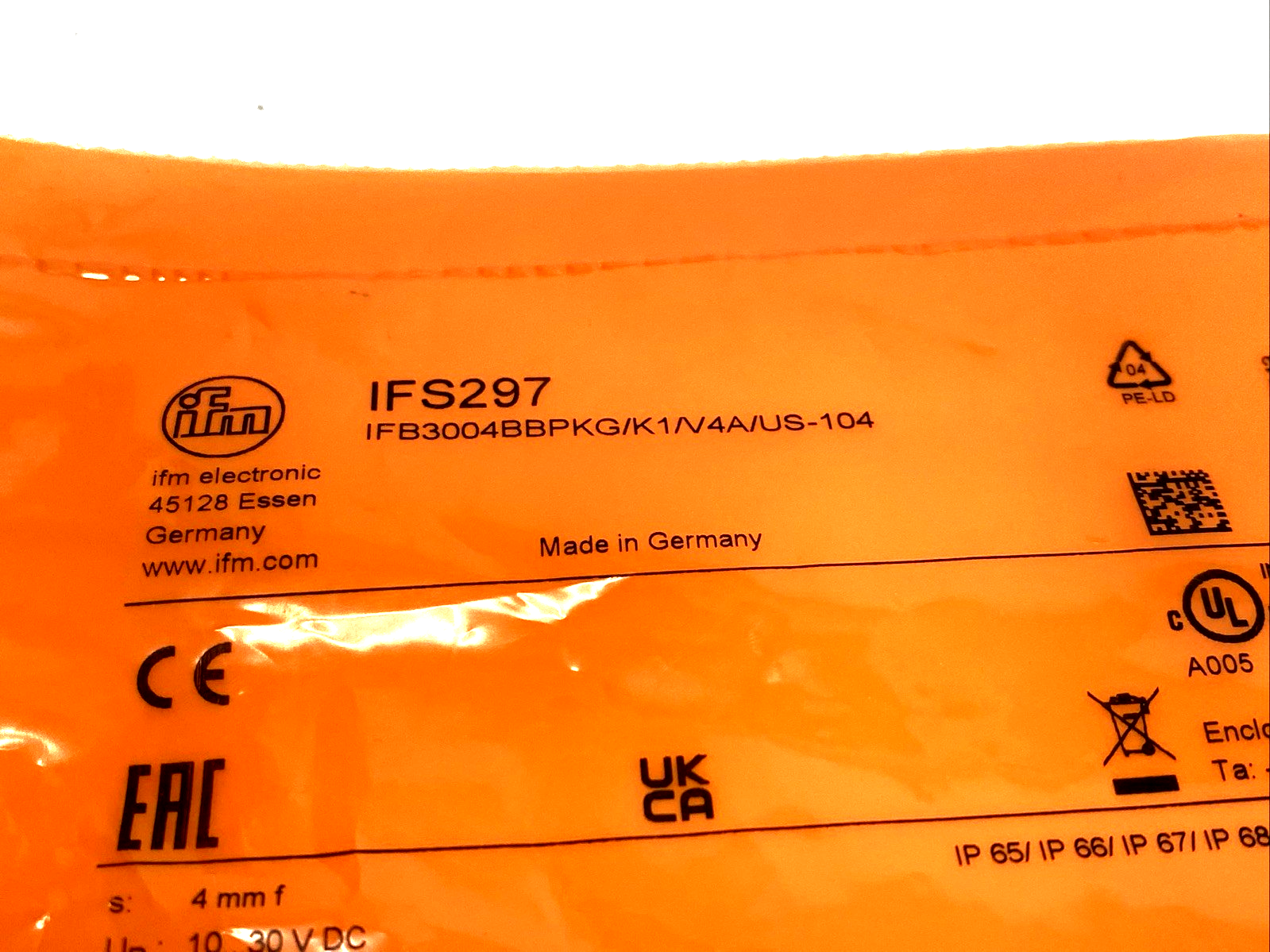 IFB3004BBPKG/K1/V4A/US-104 | ifm IFS297 Inductive Sensor M12 Male 3-Pin, - New Other - Maverick Industrial Sales
