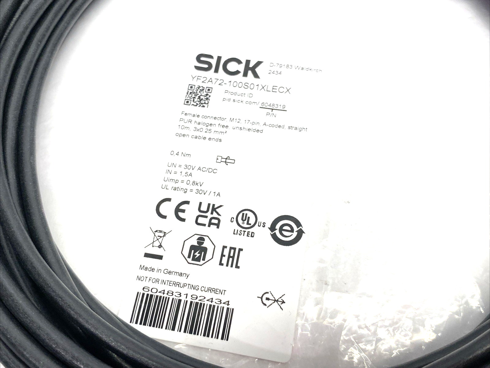 YF2A72-100S01XLECX | Sick Connection Cable, Female M12 17-Pin, 6048319 - New – Open box - Maverick Industrial Sales