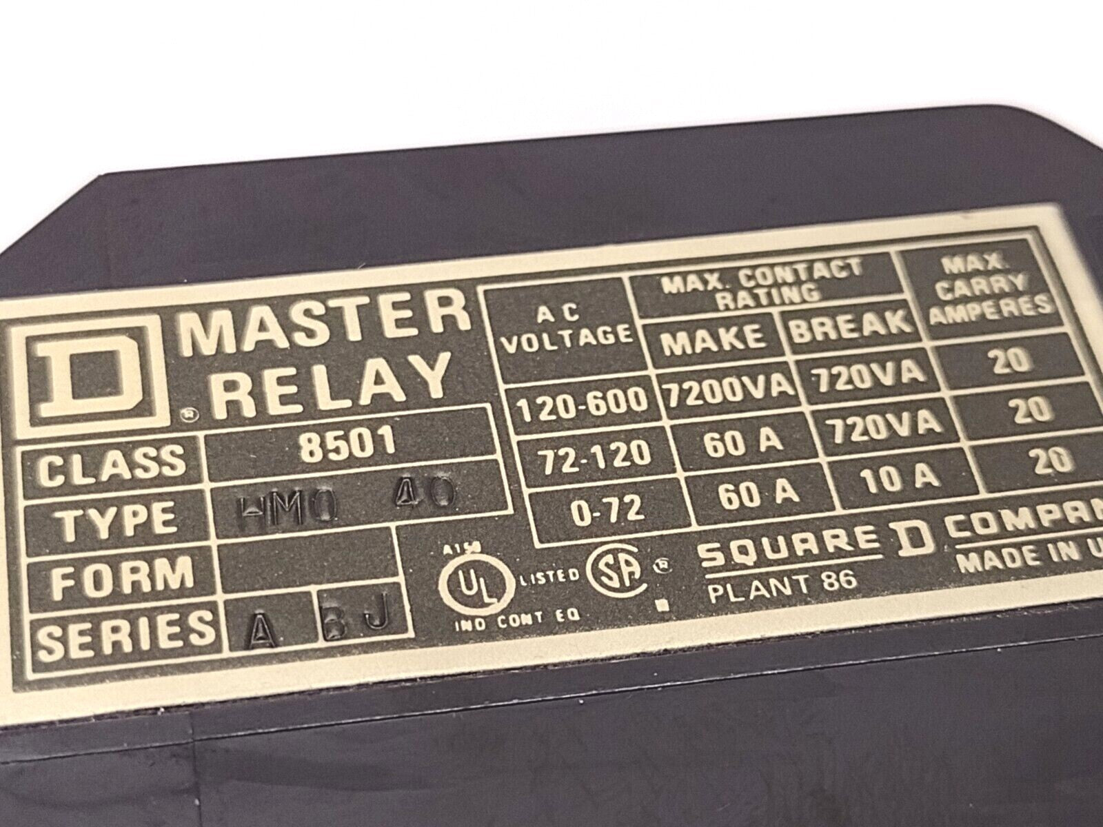 Square D 8501 HMO-40 Series A-BJ Master Relay With 31071-400-44 Coil, 87493 8501 - Maverick Industrial Sales