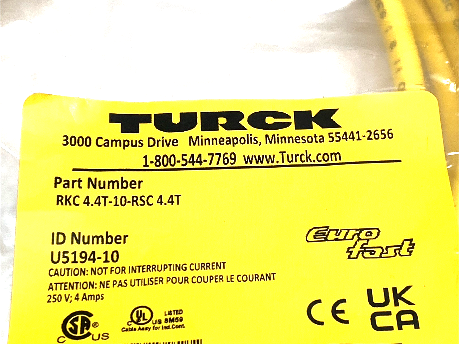 RKC 4.4T-10-RSC 4.4T | Turck M12 4-Pin Cordset 10m Male-Female U5194-10 - New - Maverick Industrial Sales