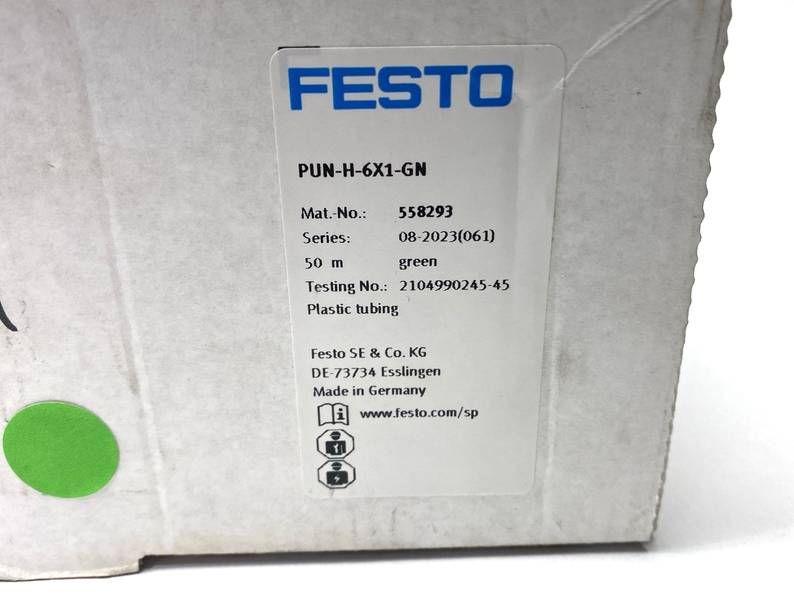 Festo PUN-H-6X1-GN Pneumatic Plastic Green Tubing 6mm OD 4mm ID 50m 558293 - Maverick Industrial Sales