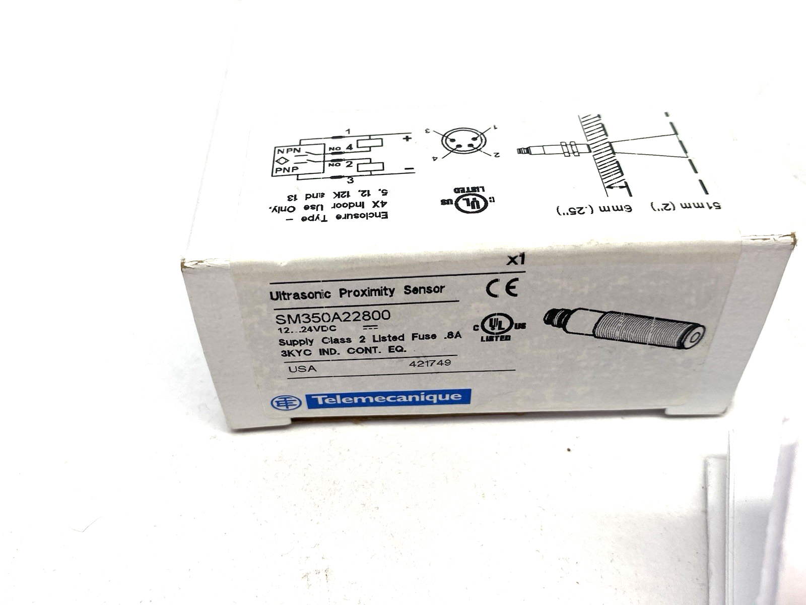 Telemecanique SM350A22800 Ultrasonic Sensor, Discrete, 12 mm Barrel, 12-24 VDC - Maverick Industrial Sales