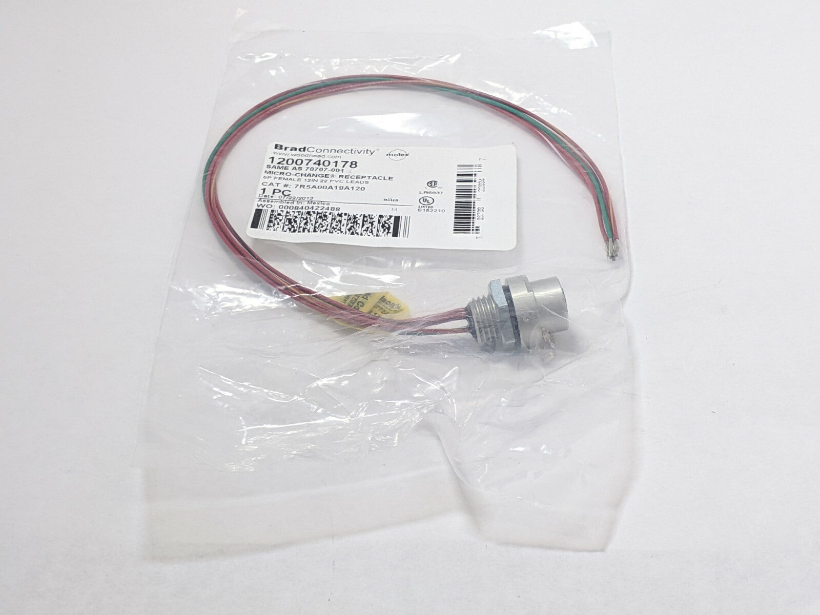 Molex 1200740178 Micro Change Receptacle 6P Female, 12” 22 PVC Leads 70707-001 - Maverick Industrial Sales