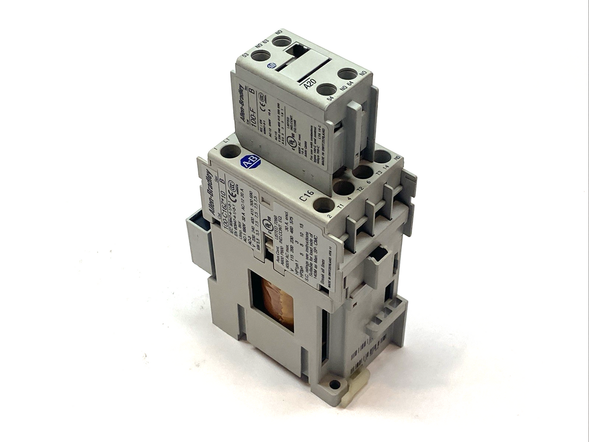 Allen-Bradley 100-C16ZE10 Series B Contactor 3P 600VAC 20A w/ 100-FSV55 & 100-F - Maverick Industrial Sales