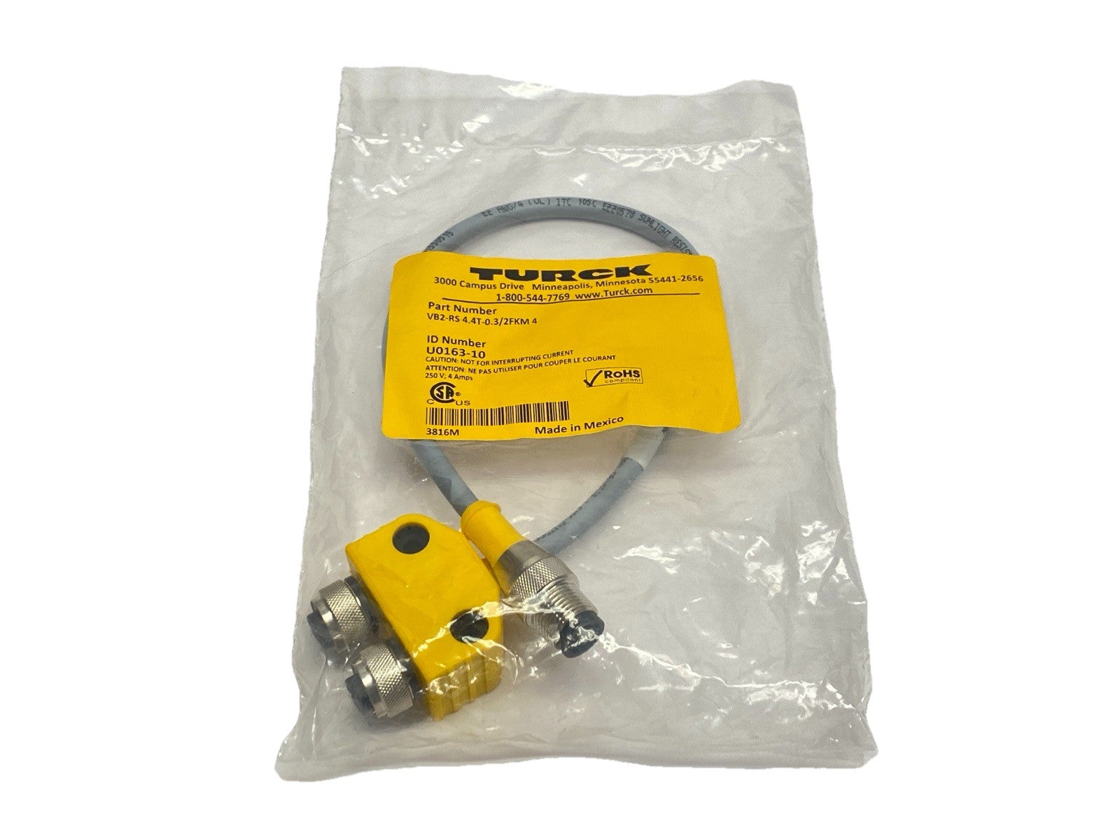 VB2-RS 4.4T-0.3/2FKM 4 | Turck Daisy Chain 2-Branch M12 4-Pin U0163-10 - New - Maverick Industrial Sales