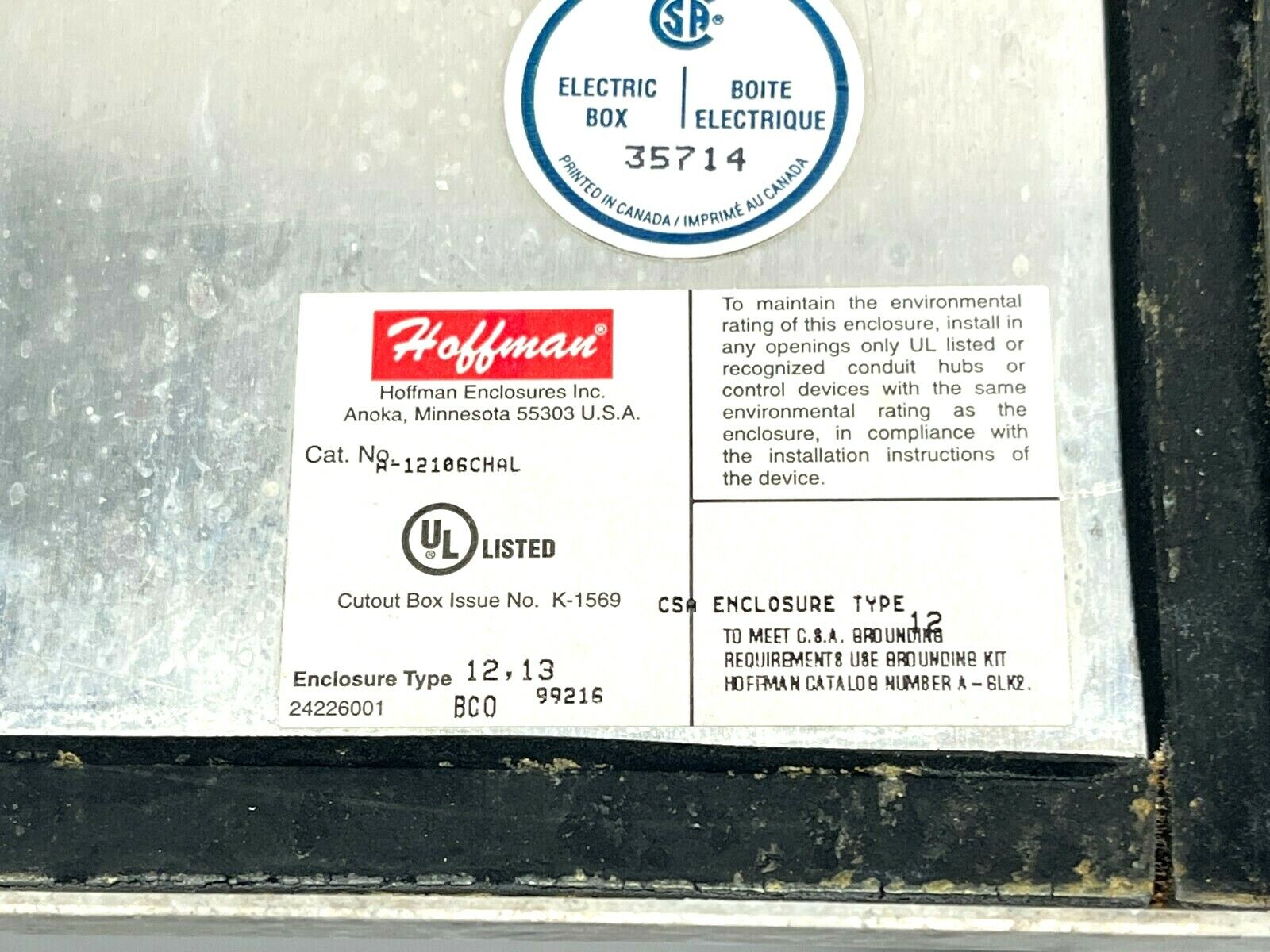 Hoffman A-12106CHAL Enclosure Type 12,13 - Maverick Industrial Sales