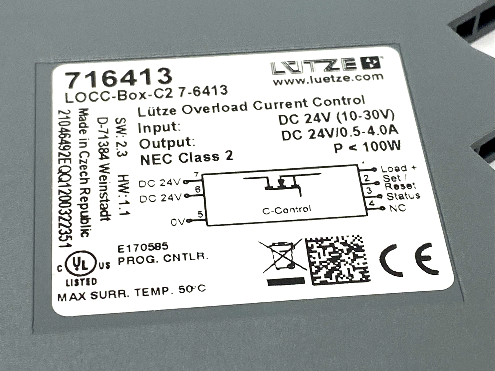 716413 | Lutze Electronic Load Monitor LOCC-BOX-C2 24VDC 4A 100W - New – Open box - Maverick Industrial Sales