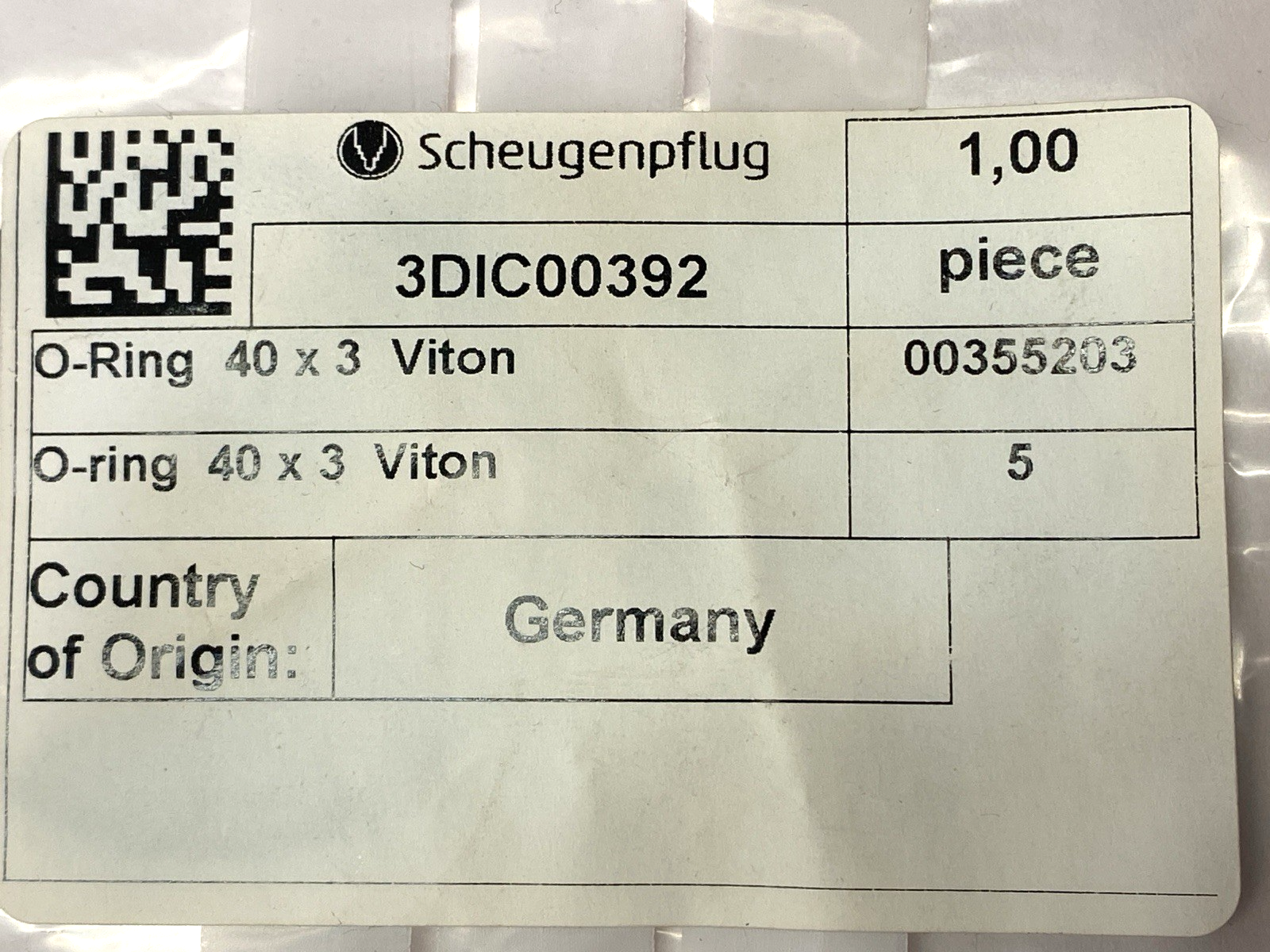 Scheugenpflug 3DIC00392 O-Ring 40mm X 3mm Viton LOT OF 8 - Maverick Industrial Sales