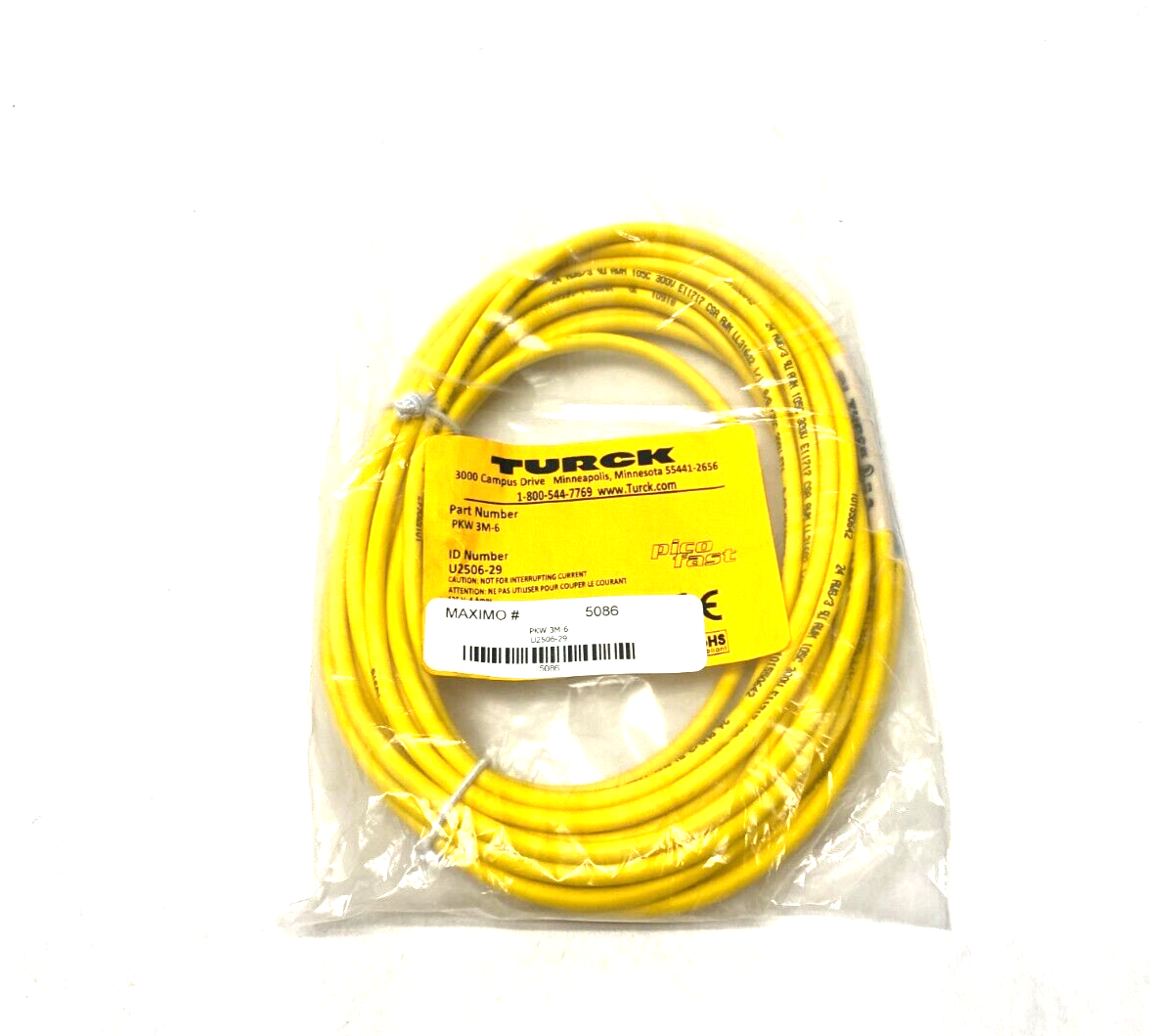 Turck PKW 3M-6 Picofast Single Ended Cordset M8 Female to Cut End U2506-29 - Maverick Industrial Sales