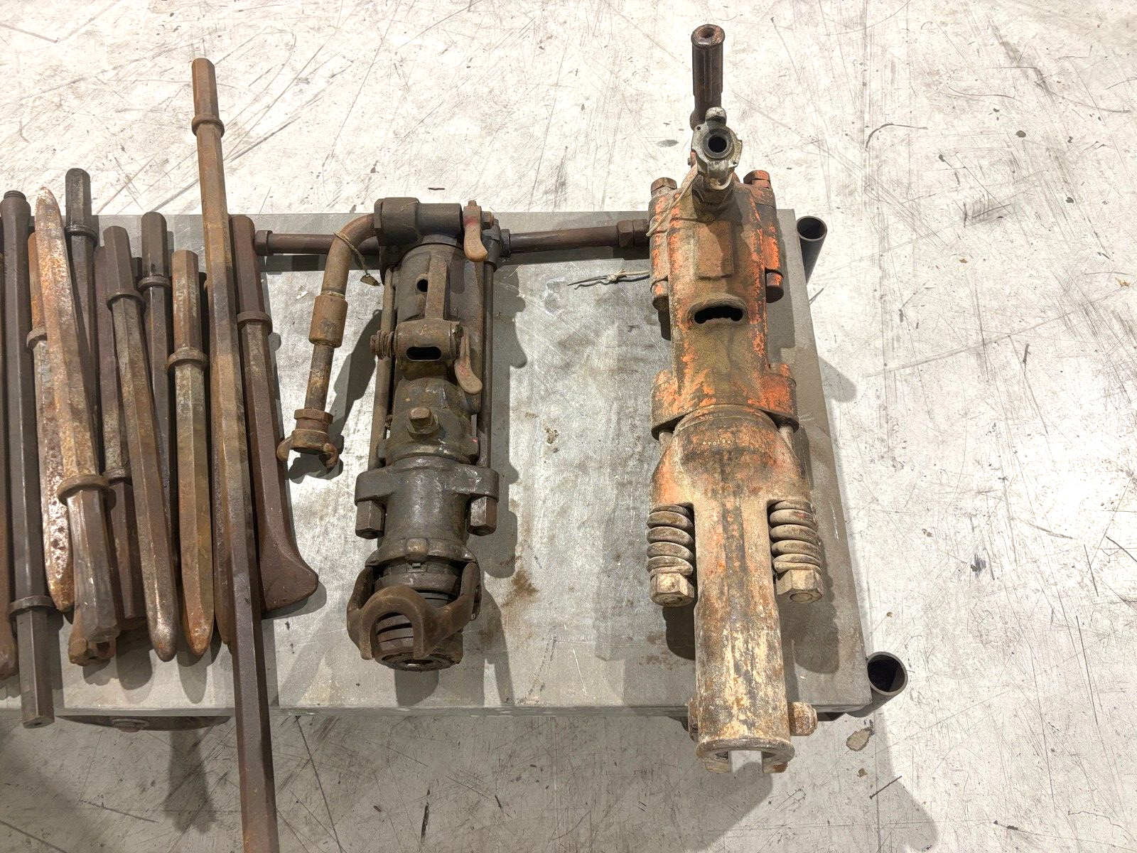 Vintage Chicago Pneumatic 75185 Jack Hammer & LOT of 30 demolition & chisel bits - Maverick Industrial Sales