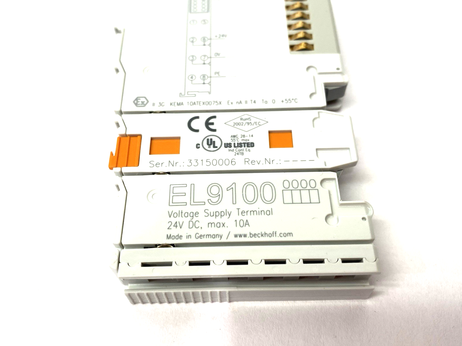Beckhoff EL9100 Potential Supply/Voltage Supply Terminal Module, 24VDC, 10A - Maverick Industrial Sales