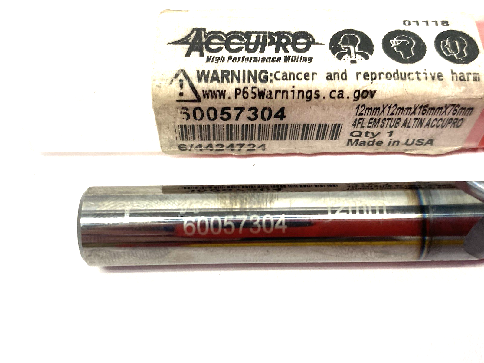 Accupro 60057304 Square End Mill: 12.00mm Dia, 16.00 mm LOC, 4 Flutes - Maverick Industrial Sales