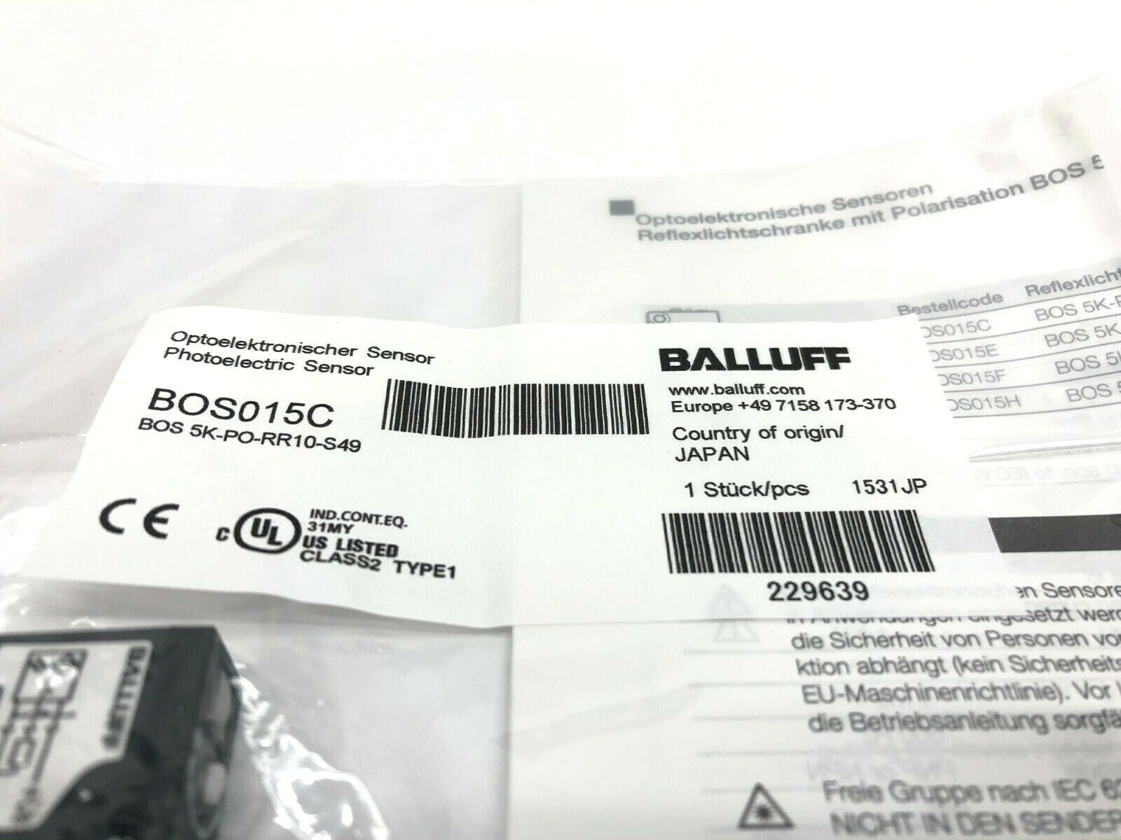 Balluff BOS015C Retroreflective Sensor BOS 5K-PO-RR10-S49 - Maverick Industrial Sales