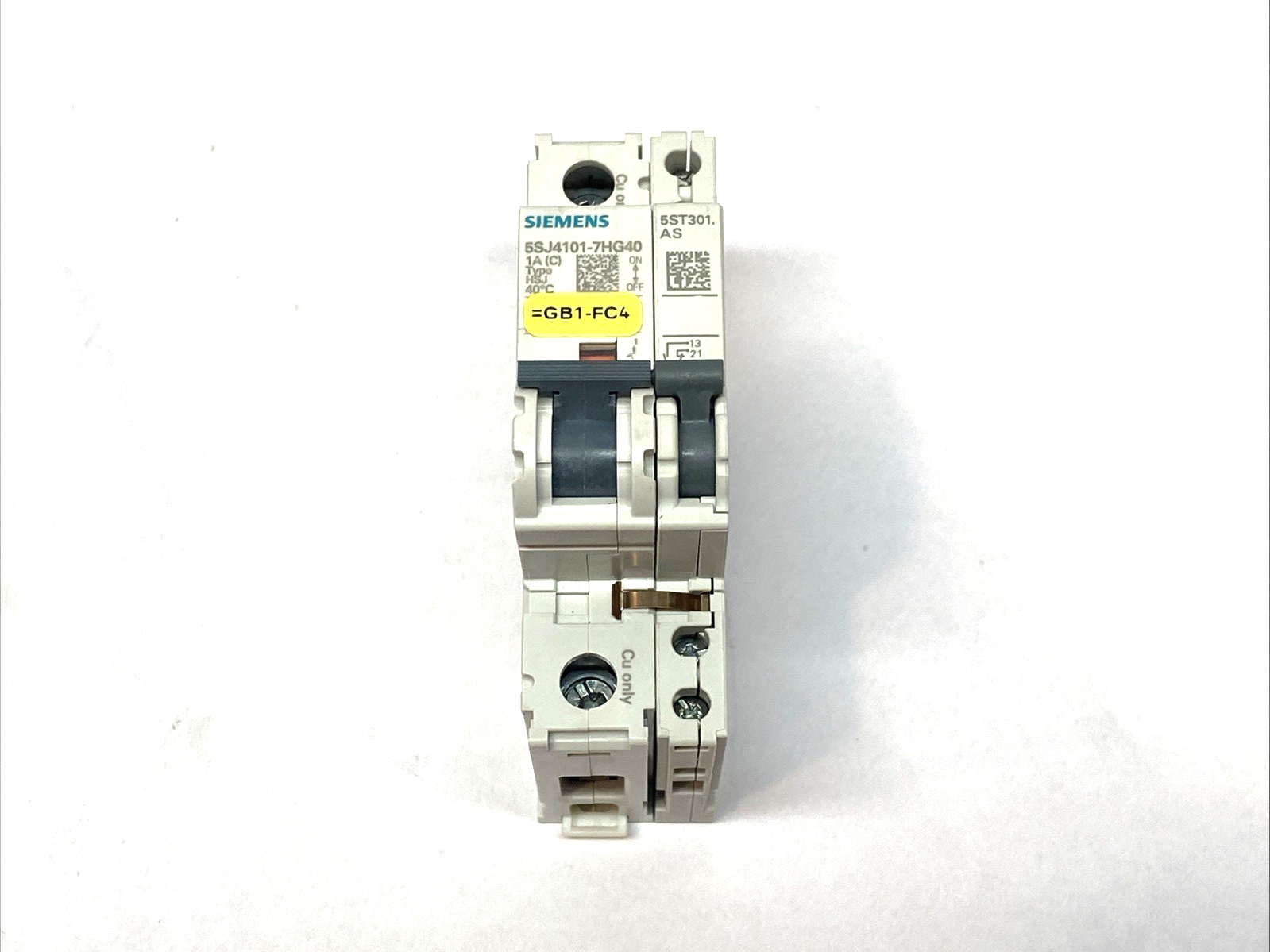 Siemens 5SJ4101-8HG40 Circuit Breaker 1-Pole 1A w/ 5ST3010 Circuit Switch - Maverick Industrial Sales