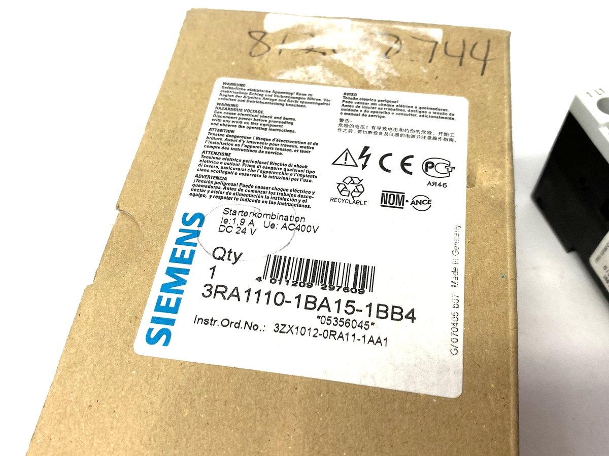 3RA1110-1BA15-1BB4 | Siemens Load Feeder, fuseless, Direct-on-line Starting 1.4-2A - New – Open box - Maverick Industrial Sales