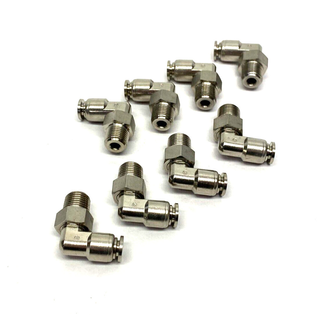 Stainless Steel Swivel Snap-Connect Elbow Fitting 4mm OD 1/8" Thread LOT OF 8 - Maverick Industrial Sales