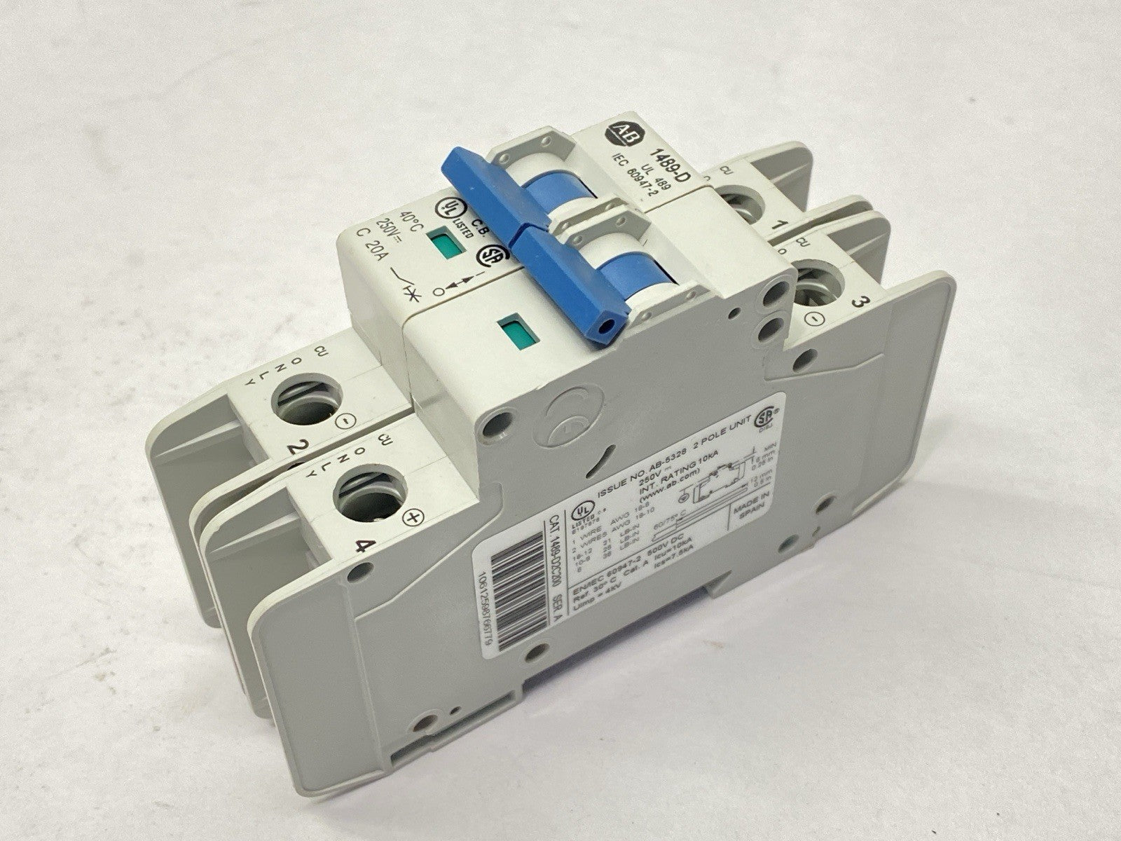 Allen Bradley 1489-D2C200 Ser A Miniature Circuit Breaker 2-Pole 20A 250V - Maverick Industrial Sales