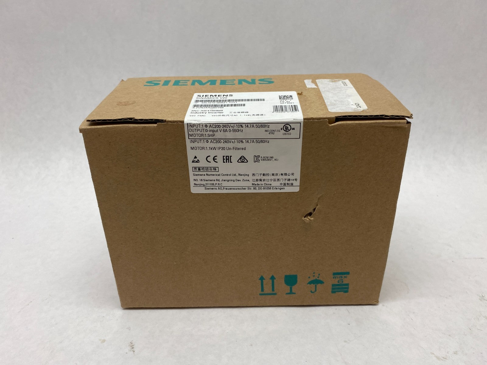 Siemens 6SL3210-5BB21-1UV1 SINAMICS V20 Converter Industry Inverter 1AC 230V - Maverick Industrial Sales