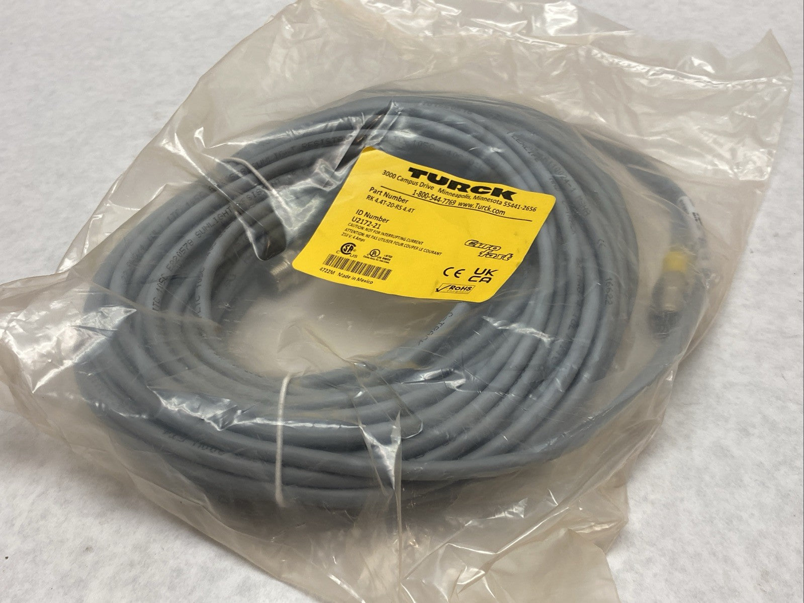 RK 4.4T-20-RS 4.4T | Turck Eurofast Double Ended Cordset 4-Pin M12, U2172-21 - New - Maverick Industrial Sales
