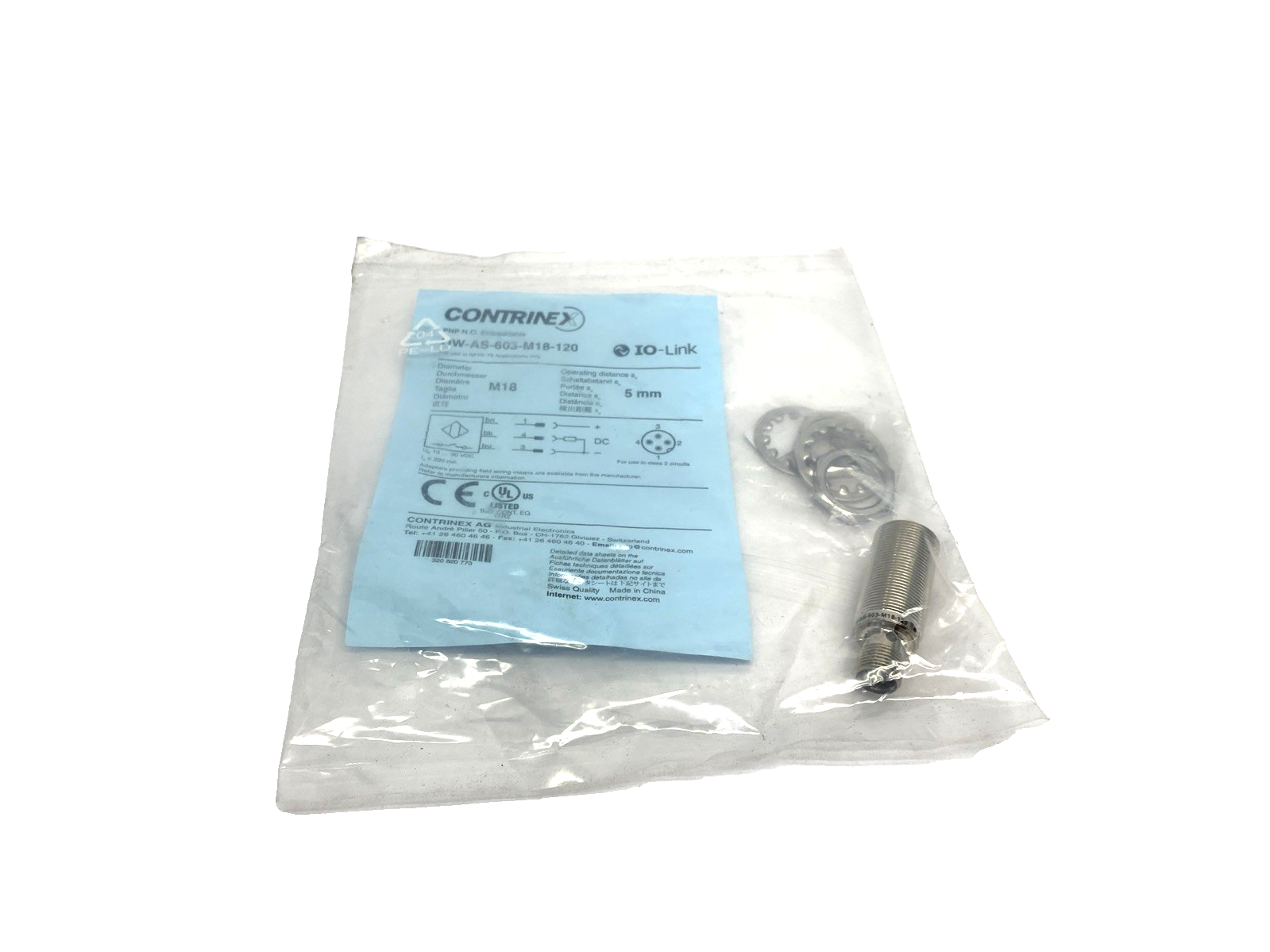 Contrinex DW-AS-603-M18-120 IO-Link Inductive Sensor M18 Diameter M12 4-Pin Male - Maverick Industrial Sales