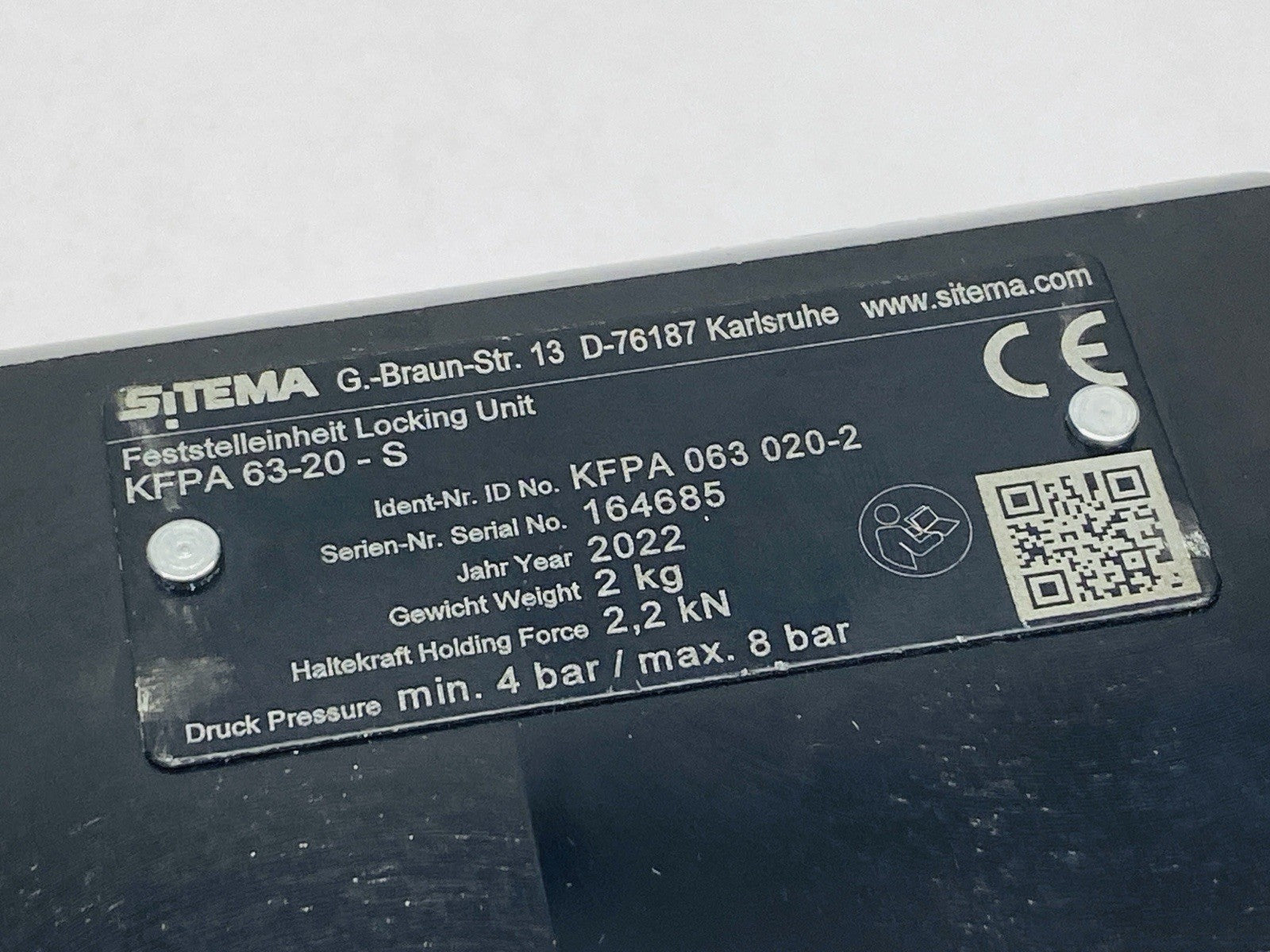 Sitema KFPA 63-20-S KFPA Series Pneumatic Locking Unit 2.2kN - Maverick Industrial Sales