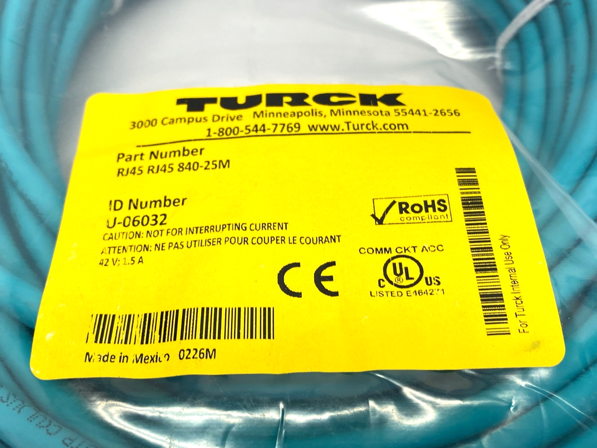 RJ45 RJ45 840-25M | Turck Double Ended Industrial Ethernet Cable RJ45 Male U-06032 - New - Maverick Industrial Sales