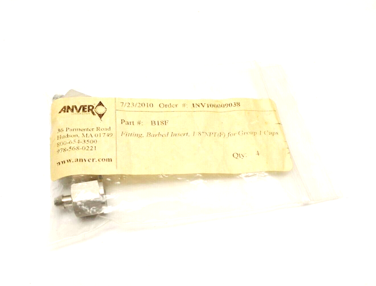 Anver B18F Barbed Insert Vacuum Cup Fitting 1/8"NPTF LOT OF 4 - Maverick Industrial Sales