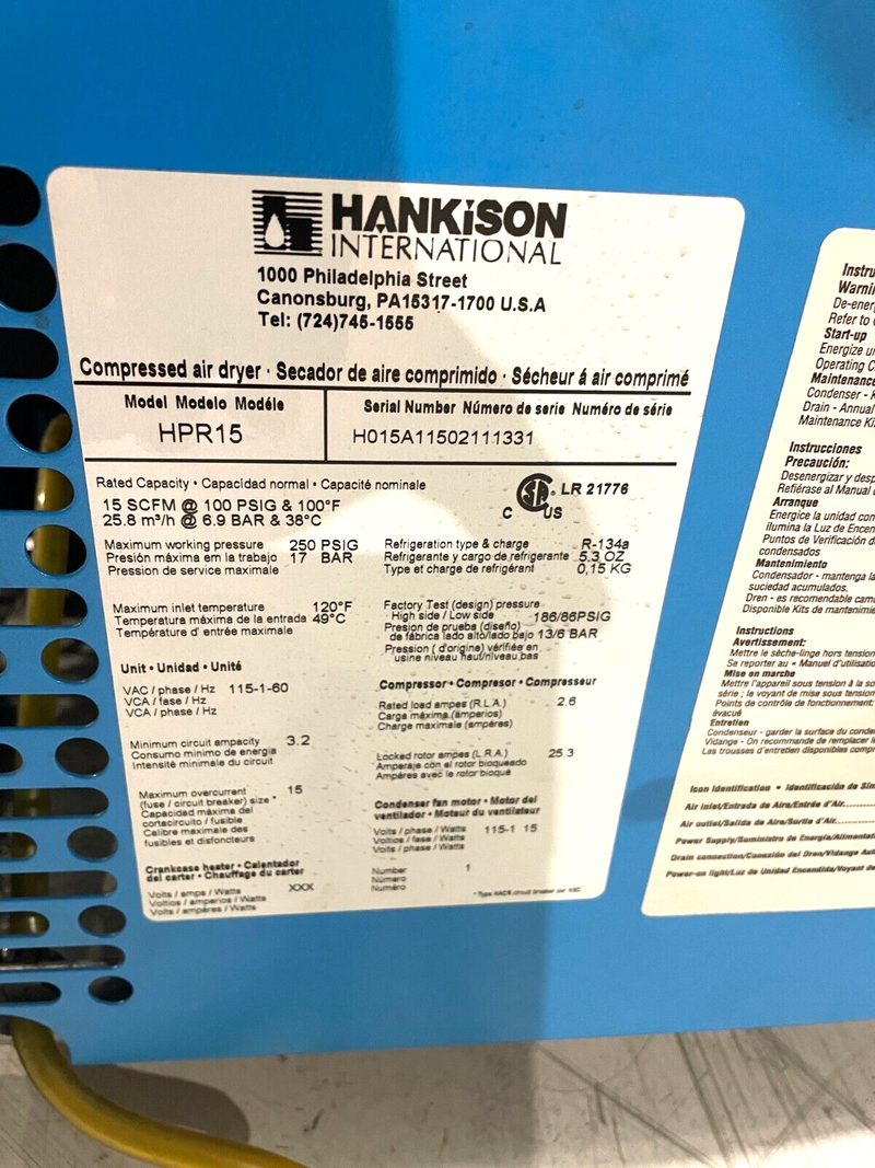Hankison International HPR15 Compressed Air Dryer, 115V, 15 SCFM @ 100 PSIG - Maverick Industrial Sales
