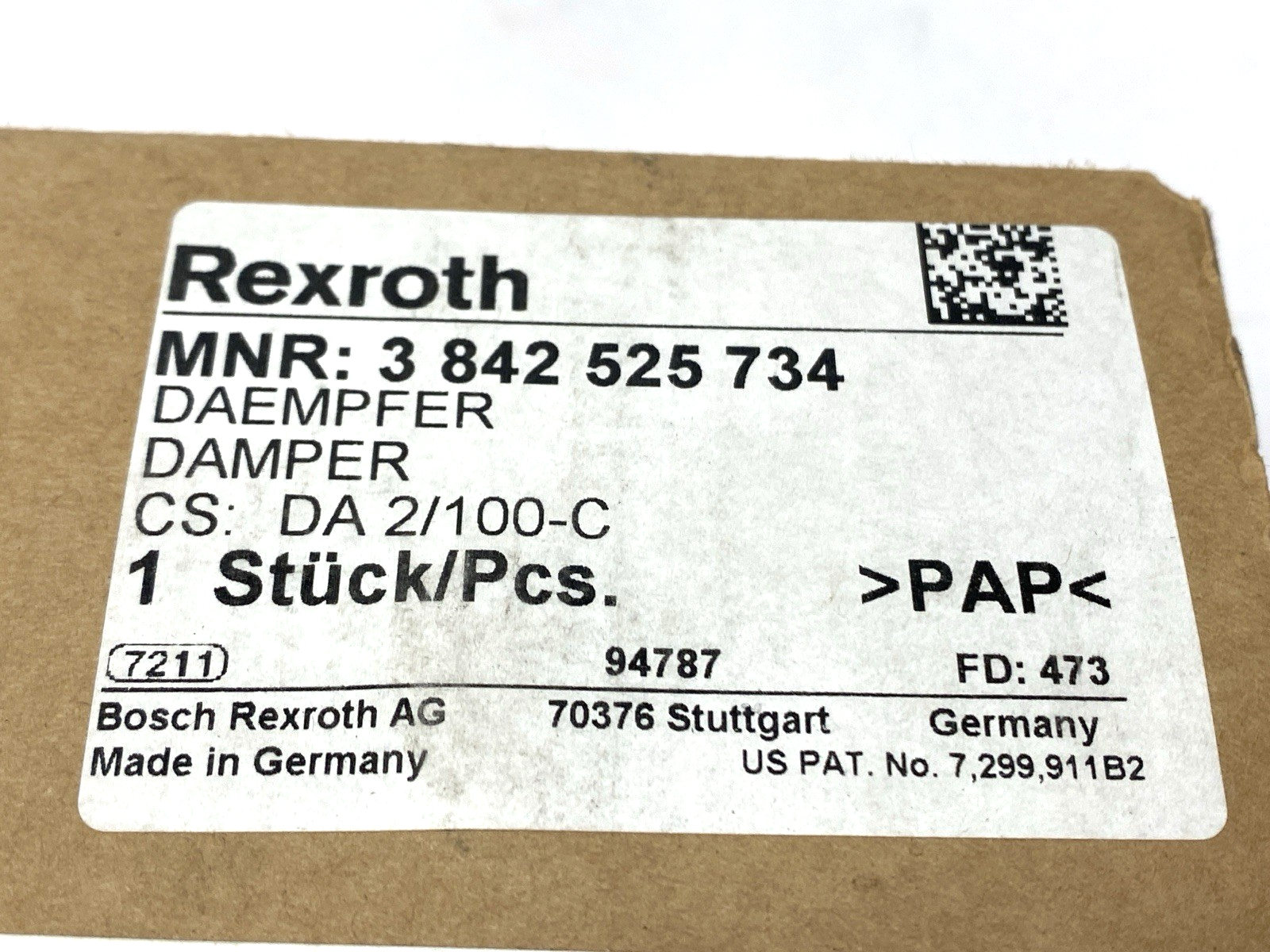 Rexroth DA 2/100-C Pneumatic Damper 3842525734 - Maverick Industrial Sales