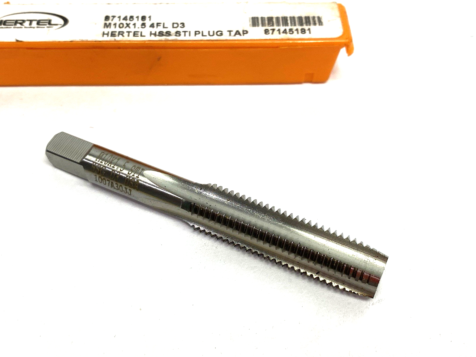 87145181 | Hertel Hand STI Tap: M10 x 1.5 Metric Course, D3, 4 Flutes, Plug Chamf. - New – Open box - Maverick Industrial Sales