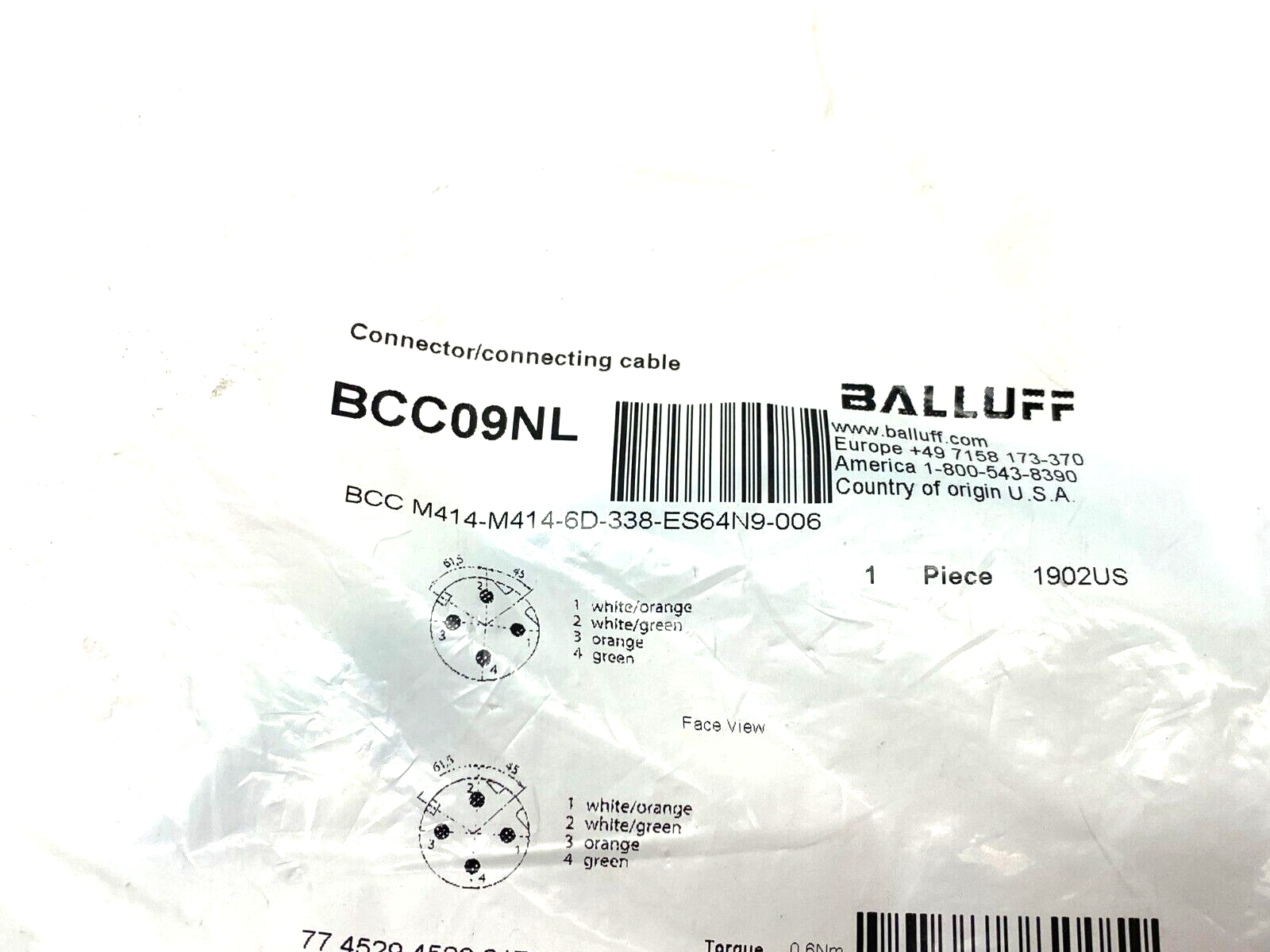 Balluff BCC09NL Double Ended Cordset M12 Male BCC M414-M414-6D-338-ES64N9-006 - Maverick Industrial Sales