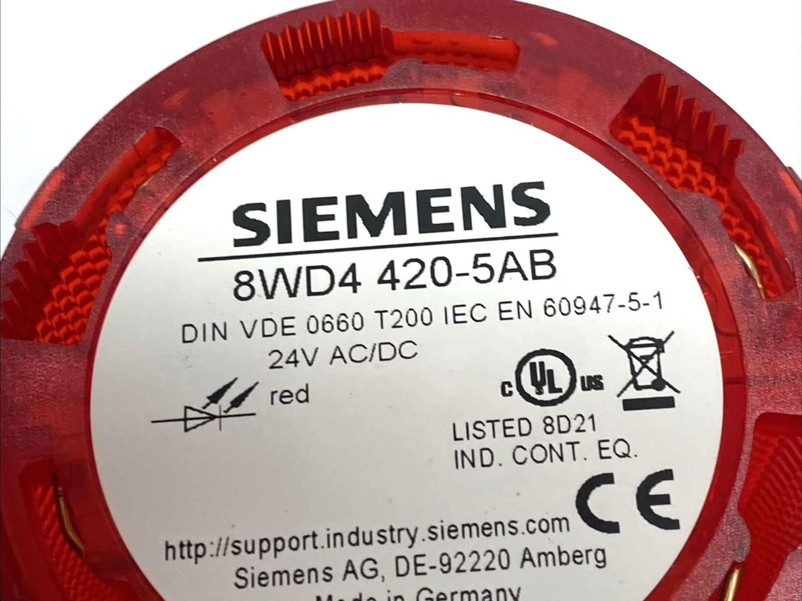 Siemens 8WD4 420-5AB Red LED Signal Tower Light 24V AC/DC LOT OF 3 - Maverick Industrial Sales