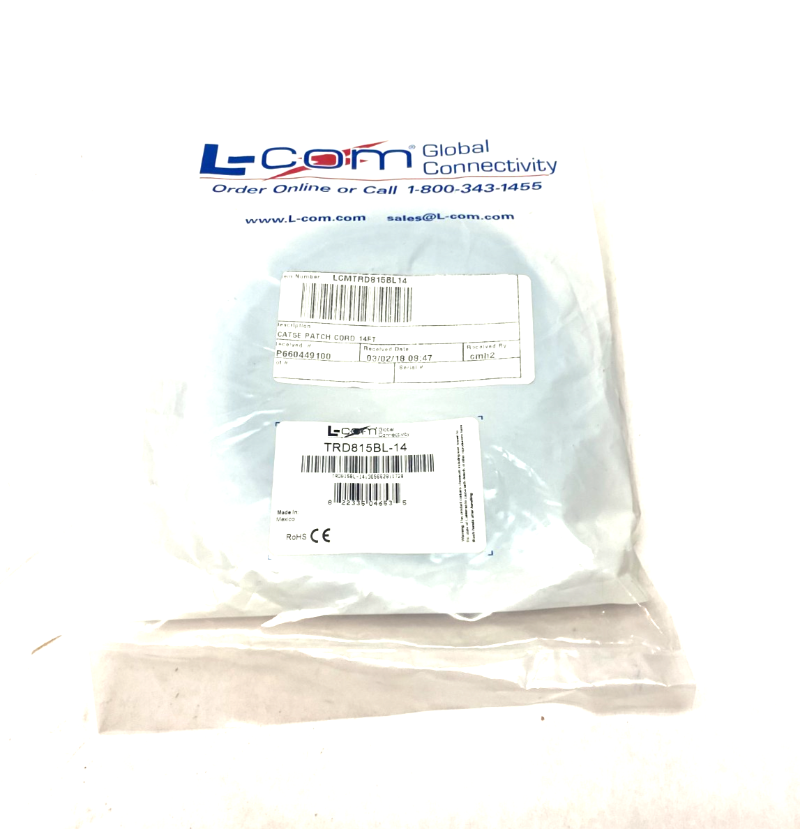 L-Com TRD815BL-14 Ethernet Patch Cable - Maverick Industrial Sales