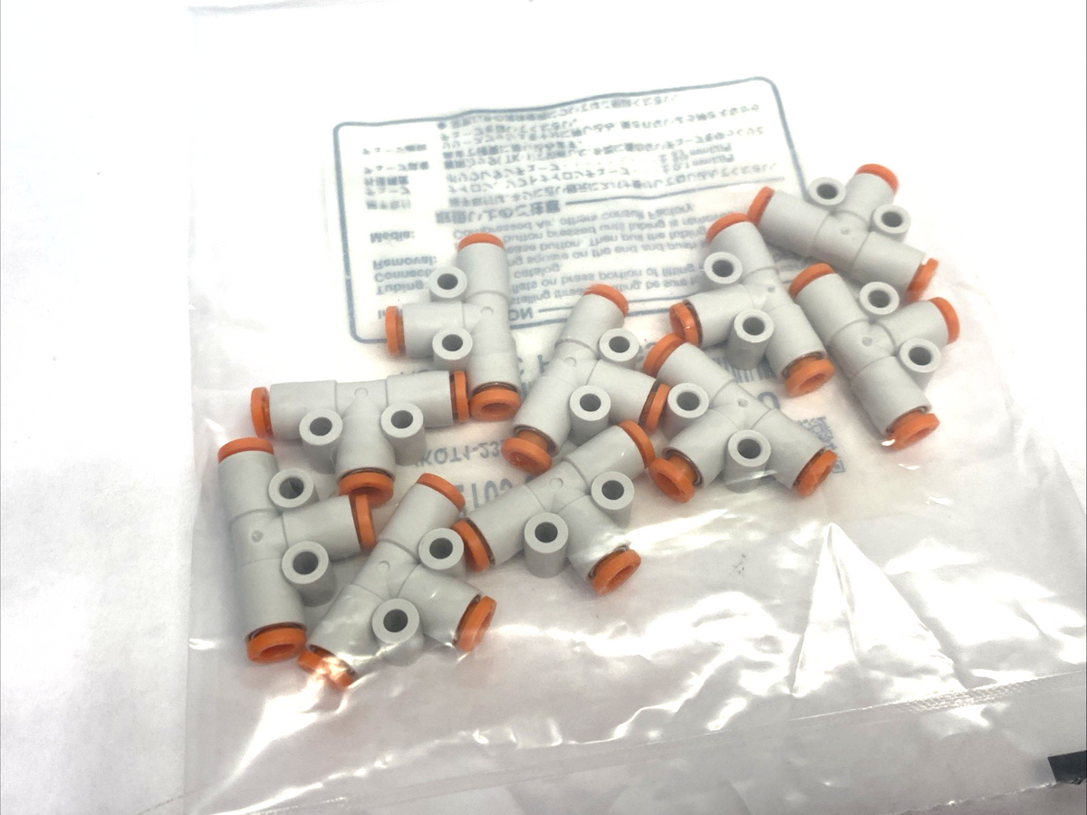 KQ2T03-00A | SMC Pneumatic One-Touch Union Tee Fitting, 5/32" Tube OD, 10-PACK - New - Maverick Industrial Sales