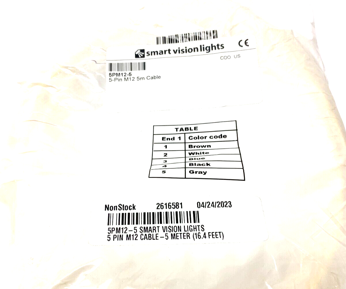 Smart Vision Lights 5PM12-5 Single Ended 5-Pin M12 Female to Leads 5m Length - Maverick Industrial Sales