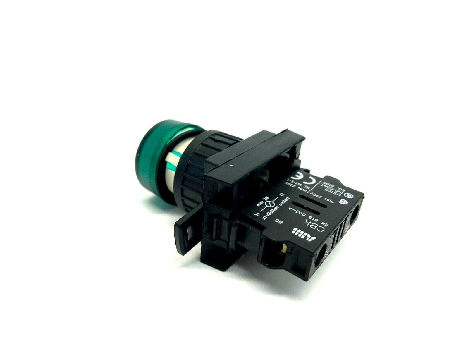 ABB KL1-100G Green Pilot Light Head w/ KCBH-001 Lamp Block and Holder - Maverick Industrial Sales